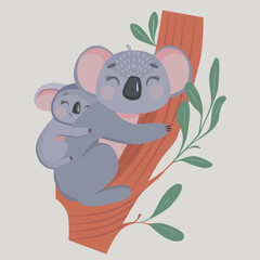 Beautiful cute print  with koala and her child.