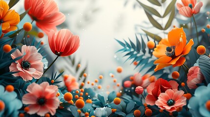 Birthday invitation with an open area and writing space available on the left side The card is filled with colorful and cheerful illustrations creating a joyful atmosphere for the celebration