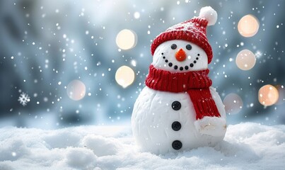Obraz premium snowman christmast winter on the snowy background, Generative AI