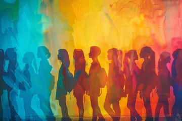 colorful silhouettes teenager for International Youth Day banner, Generative AI