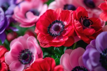 Fototapeta premium A close-up shot of a bouquet of red and purple flowers