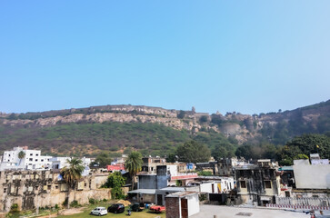 Chittorgarh fort in Rajasthan, India and a village at the foothills