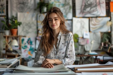Successful female fashion designer working in a creative office, Generative AI