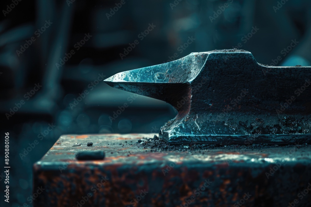 Poster an anvil sits atop a piece of metal, ideal for use in workshops or as part of a still life scene