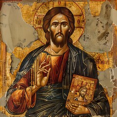 Biblical representation of jesus christ in Byzantine art. AI generativ, Generative AI © Image Alchemy