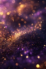 Fototapeta premium Gold and dark violet Fireworks and bokeh in New Year eve and copy space. Abstract background holiday . Generative AI