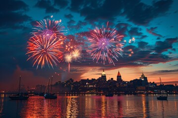 Fireworks over the city. Generative AI