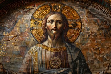 Biblical representation of jesus christ in Byzantine art. AI generativ, Generative AI