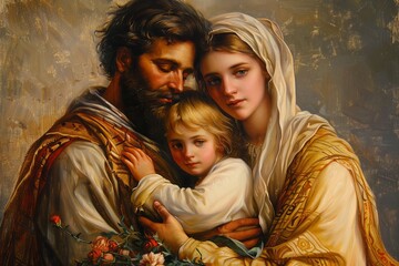 traditional Catholic art representation of the Holy Family.AI generativ, Generative AI © Image Alchemy