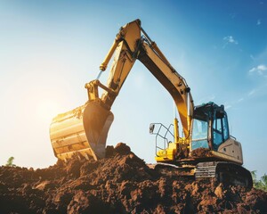 Crawler excavator digging soil at construction site  backhoe in action for excavation work