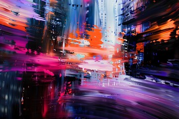 Vibrant Abstract Cityscape with Fluid Brushstrokes and Vivid Color Palette