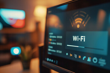 Wi-Fi Network Settings on a Computer Monitor Display for Internet Connectivity Setup