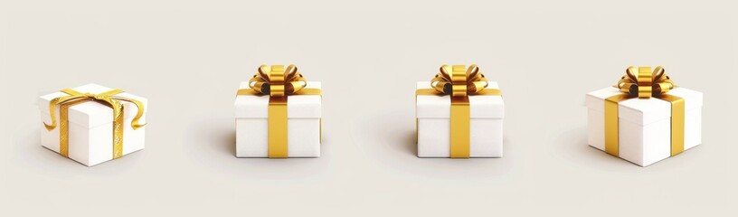 Four White Gift Boxes with Golden Ribbons