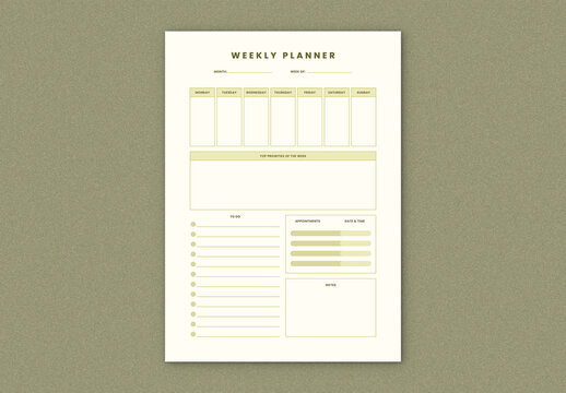 Minimal Weekly Planner Layout with Green Accents