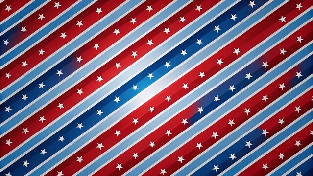 Vibrant diagonal red and white stripes on a red, white, and blue background, adorned with stars on the right and blue lines on the left.