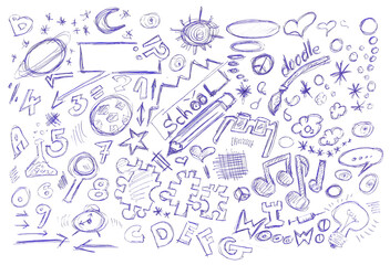 Set doodle school symbols isolated on white