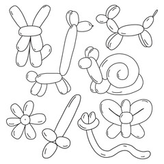 Balloon animals hand drawn doodle set