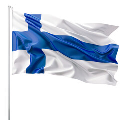 The national flag of Finland waving on a flagpole.