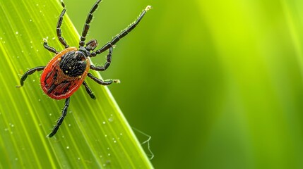 Tick Waiting on a Blade of Grass, Bloodsucking Arthropod, Lyme Disease Carrier Insect Close-up