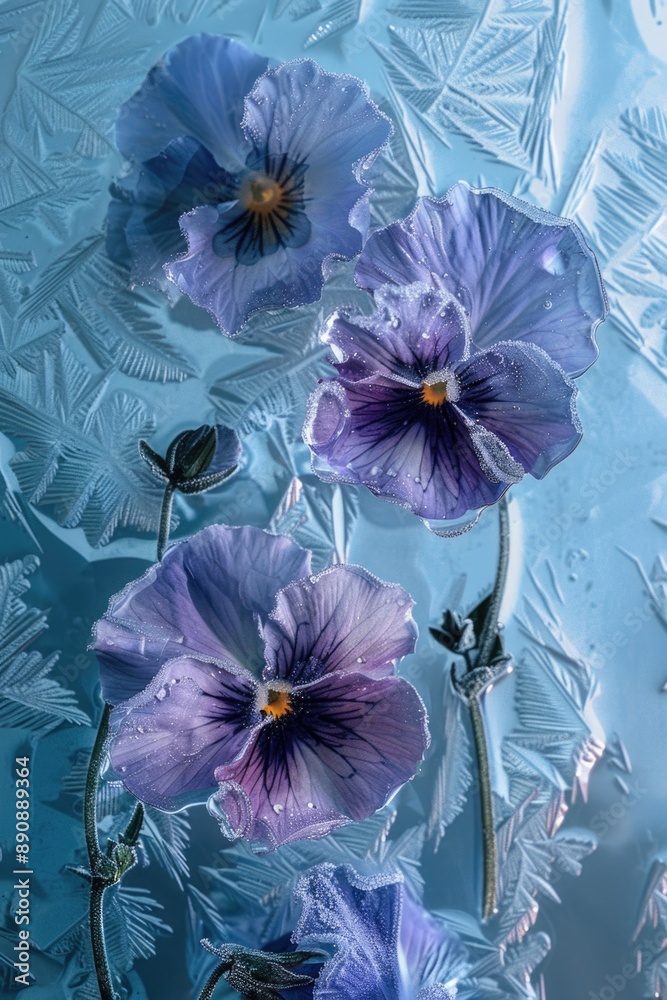 Poster a close-up view of colorful flowers arranged in a glass vase, suitable for use in still life photogr