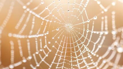 Obraz premium Detailed close-up of a spider's web, each strand richly textured and glistening with dew drops