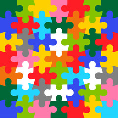 Background with jigsaw puzzle 49 colorful pieces image vector.	
