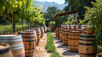 Joyful graduation party invitation showcasing an open area vineyard with outdoor seating with a writing space on the right side for congratulatory wishes and party details
