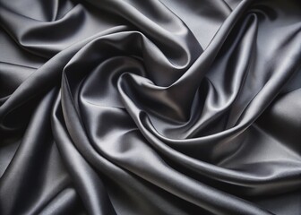Fototapeta premium Luxurious black silk fabric drapes elegantly, showcasing a rich sheen and smooth texture, perfect for crafting sophisticated and stylish clothing with refined sophistication.