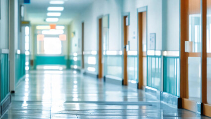 Blur image background of corridor in hospital or clinic image, 16:9, 300 dpi with copyspace