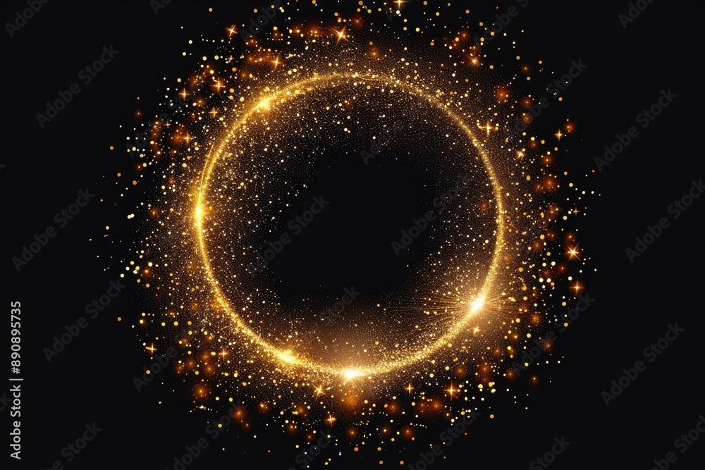 Poster golden sparks scattered across a dark background, great for use in designs and graphics