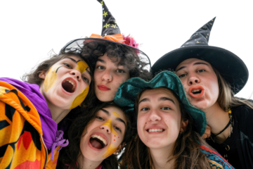 Teenagers with halloween costume funny photo transparent background 