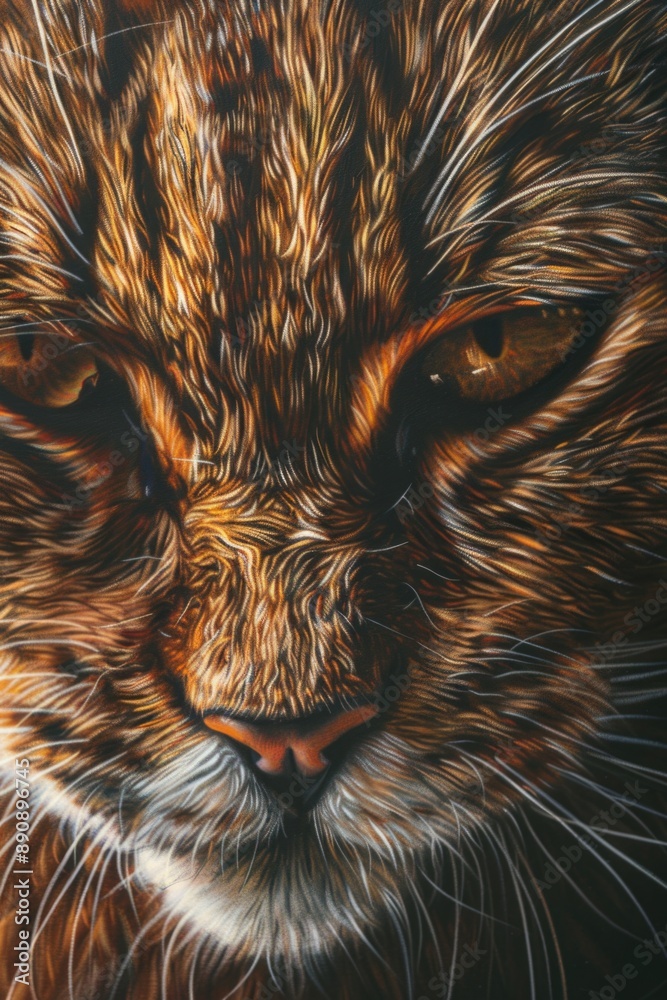 Poster A close-up shot of a cat's face on a black background, perfect for highlighting the animal's features or using as a design element
