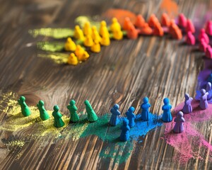 Hyper realistic plasticine rainbow people sculpture on oil canvas with colorful paint strokes