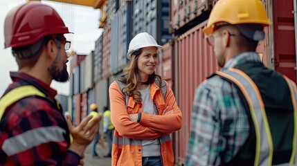 The duo discussing transportation and delivery logistics with a group of dock workers. 