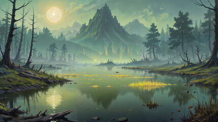 green tinted marsh glowing moon 