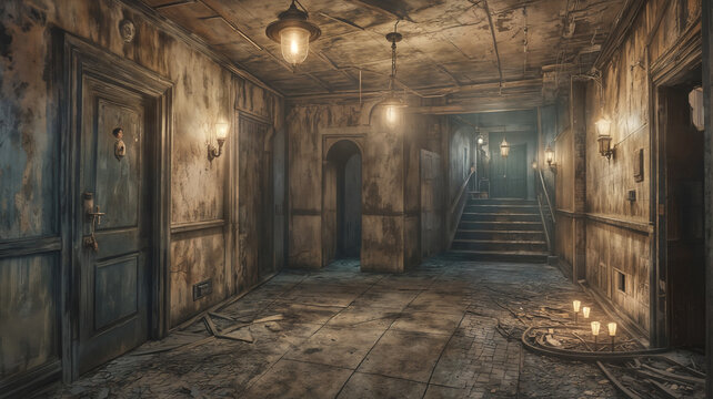 scarry gloomy hotel hallway 