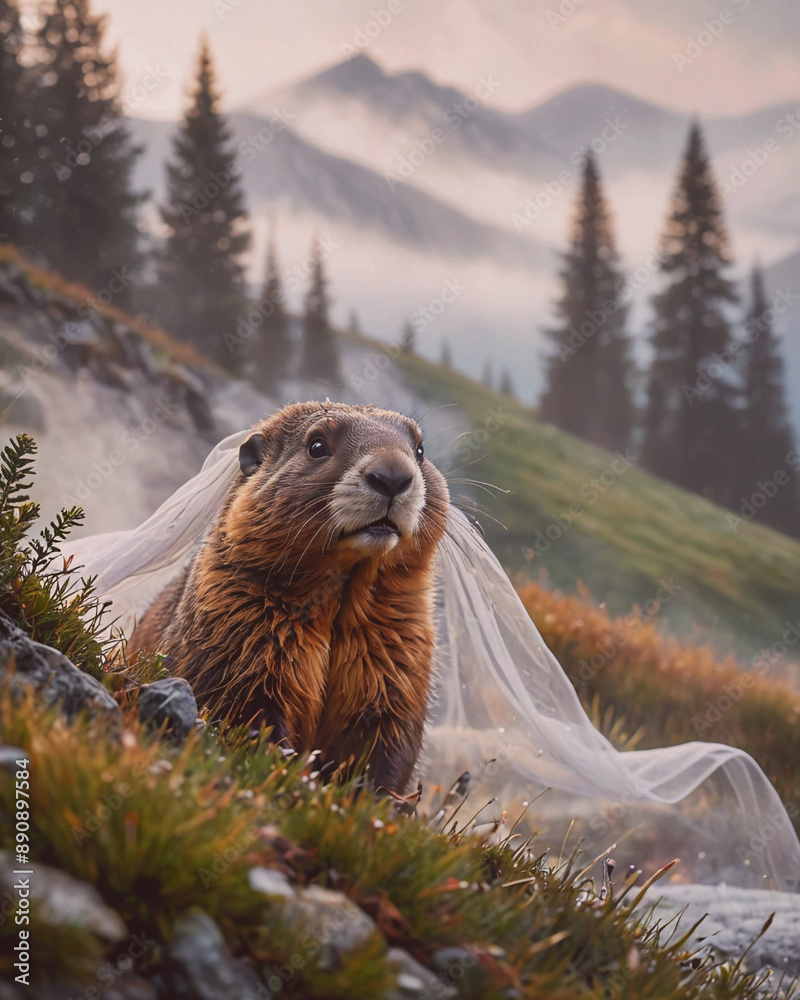 Wall mural Alpine Marmot