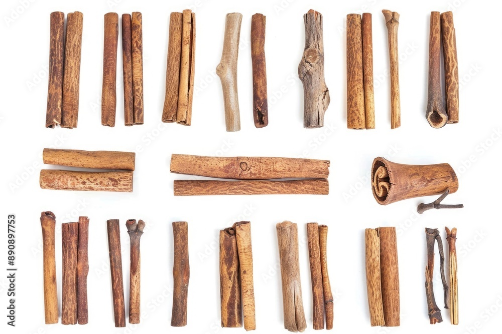 Poster a bundle of cinnamon sticks placed on a plain white surface