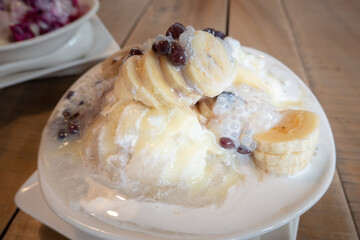 red bean banana shaved ice