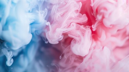 A visually captivating and colorful abstract image showcasing vibrant blue and pink ink clouds...