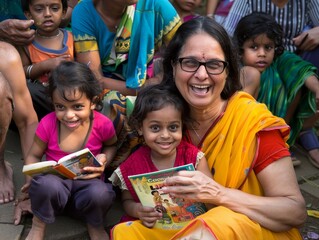 International literacy day  child s joy receiving book, showcasing happiness of learning