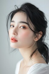 Naklejka premium Portrait of a Young Woman with a Soft Gaze
