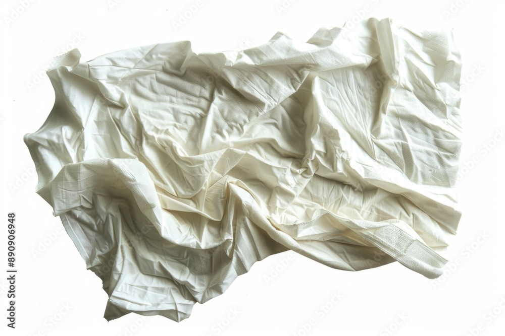 Poster a pile of white cloth sits on top of a table, ready for use or display
