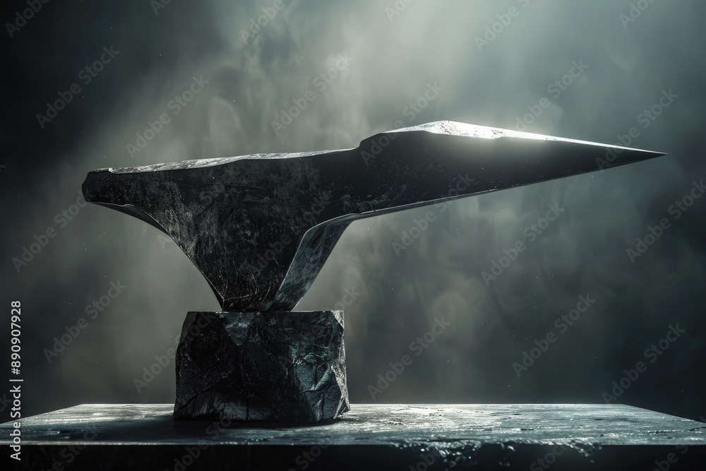 Poster A metal anvil placed on top of a wooden block, ideal for use in crafting or DIY projects