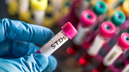 Obraz premium blood test concept, Tubes with blood samples in rack on white background. STD test