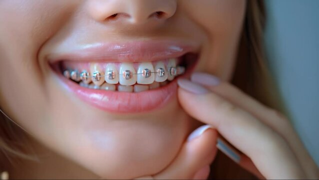 closeup video of a beautiful smile with orthodontic braces