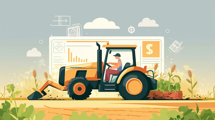 Illustration of the modern farmer's arable land with the concept of smart agriculture