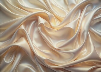 Obraz premium Softly glowing pastel hues adorn a serene cream silk texture background, featuring smooth, subtle lines and a luxurious feel, ideal for elegant wallpaper designs.