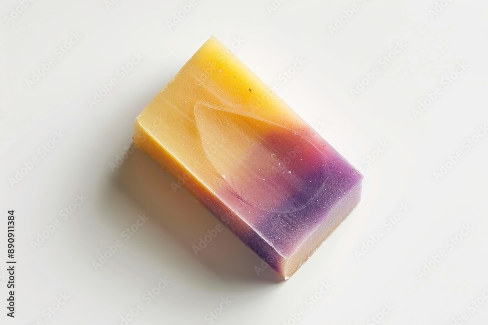 Poster a clean and simple image of a soap bar sitting on a white surface, perfect for use in beauty or life