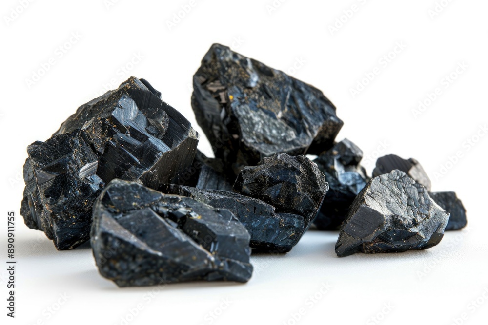 Aufkleber a close-up shot of a stack of dark rocks on a clean white surface
